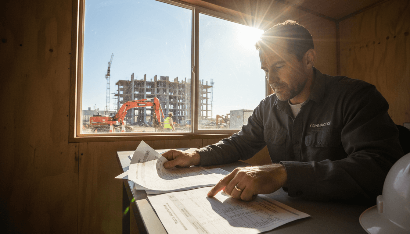 General contractor reviewing construction estimate at job site
