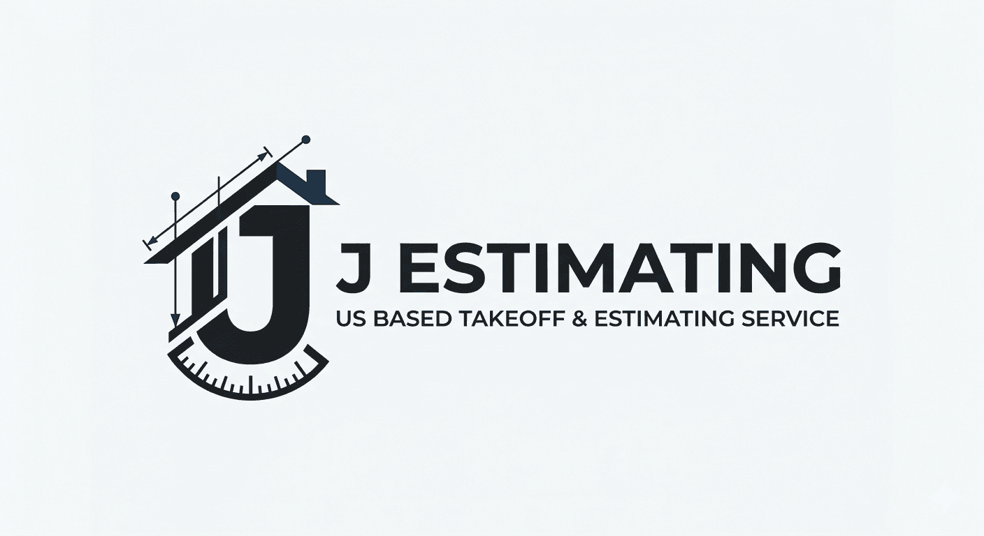 J Estimating logo featuring a stylized letter J, house roof, and architectural measurement tools.